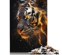 Puzzle carré créatif Tigre Noir et Or 500 pièces pour Adultes, Jeu Stimulant en Bois (52 x 38 cm)