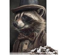 Puzzle carré créatif Vintage en Bois pour Adultes, 1 000 pièces, Motif Raton Laveur, Jouets éducatifs (75 x 50 cm)