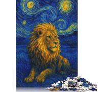 Puzzle carré de 1 000 pièces, Motif Lion dans Une Nuit étoilée, pour Adultes, en Bois, Jeu Stimulant, 1 000 pièces (75 x 50 cm), Cadeaux de Noël