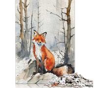 Puzzle carré de 1 000 pièces Renard Roux dans la forêt hivernale pour Adultes et Puzzles en Bois, Jeu éducatif, Jouet de défi, 1 000 pièces (75 x 50 cm)