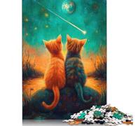 Puzzle carré de 1 000 pièces représentant des Chats Observant Une étoile filante pour Adultes, Jeu éducatif en Bois, 1 000 pièces (75 x 50 cm)