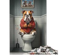 Puzzle carré de 1 000 pièces représentant Un Bouledogue sur Les Toilettes avec Un Smartphone pour Adultes, Jeu éducatif en Bois pour Enfants (1 000 pièces, 75 x 50 cm)