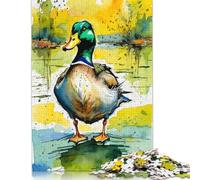 Puzzle carré de 1 000 pièces représentant Un Canard colvert Aquarelle pour Adultes, Puzzle en Bois, Jouet éducatif et éducatif (1 000 pièces, 75 x 50 cm)