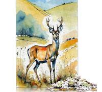 Puzzle carré de 1 000 pièces représentant Un Chevreuil Aquarelle dans Un Paysage pour Adultes, Puzzle en Papier, Meilleur Cadeau de Noël pour Adultes, 38 x 26 cm/1 000 pièces
