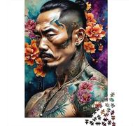 Puzzle carré de 1 000 pièces représentant Un Combattant Yakuza Japonais pour Adultes, Puzzle en Bois, Jeu Pratique, 1 000 pièces (75 x 50 cm)