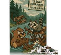 Puzzle carré de 1 000 pièces représentant Un Dessin animé de bûcherons illégaux avec Castor et Raton Laveur pour Adultes et Puzzles en Bois, Jeu éducatif et défi (75 x 50 cm)