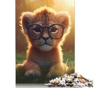 Puzzle carré de 1 000 pièces représentant Un Lion Mignon Qui lit des Lunettes pour Adultes, Jeu éducatif en Papier pour Enfants (38 x 26 cm/1 000 pièces)