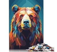 Puzzle carré de 1000 pièces à faible teneur en polygones avec ours grizzly pour adultes et puzzles en bois, jouets éducatifs pour apprentissage, jeux familiaux, 1000 pièces (75x50 cm)