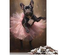 Puzzle carré de 1000 pièces avec bouledogue français et ballerine pour adultes et puzzles en bois, jeu éducatif, 1000 pièces (75 x 50 cm)