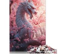 Puzzle carré de 1000 pièces avec dragon Sakura blanc pour adultes et puzzles en bois, jouets éducatifs pour l'apprentissage, jeux familiaux, 1000 pièces (75x50 cm)