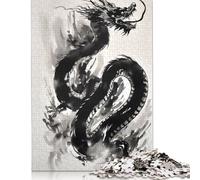 Puzzle carré de 1000 pièces avec encre de dragon noir pour adultes et puzzle en bois pour enfants, cadeaux de Noël 1000 pièces (75x50 cm)