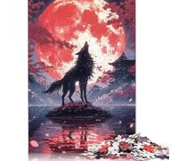 Puzzle carré de 1000 pièces avec loup noir japonais pour adultes, puzzle en bois, jouet décoration murale, 1000 pièces (75 x 50 cm)