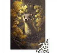 Puzzle carré de 1000 pièces avec mignon petite belette adulte et puzzle en bois, jeu éducatif 1000 pièces (38x26 cm)