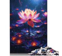 Puzzle carré de 1000 pièces avec motif fleur de lotus au néon cosmique pour adultes et puzzle en bois pour la décoration de la maison, 1000 pièces (75x50 cm)