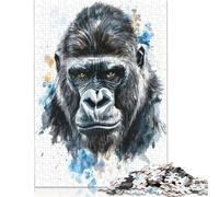 Puzzle carré de 1000 pièces avec portrait de gorille aquarelle pour adultes, puzzle en bois, jeu pratique de 1000 pièces (75 x 50 cm)