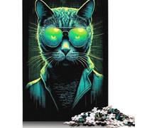 Puzzle carré de 1000 pièces « Chat Cool dans Le cyberespace » (75 x 50 cm) pour Adultes et Enfants. Idée Cadeau de Noël.