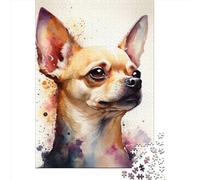Puzzle carré de 1000 pièces Chihuahua Aquarelle pour Adultes - Jeu éducatif en Papier - 38 x 26 cm