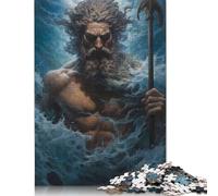 Puzzle carré de 1000 pièces de la mythologie grecque de Poséidon pour adultes, puzzle en bois pour le divertissement familial, jouets 38x26 cm/1000 pièces