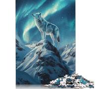 Puzzle carré de 1000 pièces de loup veillée des aurores boréales pour adultes, puzzle en bois, jouet, décoration murale, 1000 pièces (75 x 50 cm)