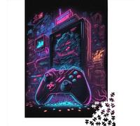 Puzzle carré de 1000 pièces en Bois, Motif néon, pour Adultes et décoration intérieure (75 x 50 cm).