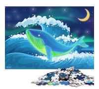 Puzzle carré de 1000 pièces « La Baleine Bleue en mer » d'André Aldiansyah, en Bois, pour Adultes, Jeu éducatif (75 x 50 cm).
