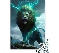 Puzzle carré de 1000 pièces « Lion dans Le Tonnerre » pour Adultes, Jeu éducatif en Bois pour Enfants, 1000 pièces (75 x 50 cm)