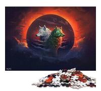 Puzzle carré de 1000 pièces « Loups et éclipse » pour Adultes, 38 x 26 cm, idéal comme Cadeau de Noël.