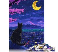 Puzzle carré de 1000 pièces pour Adultes, Motif Chat Japonais, en Bois, idéal pour la décoration intérieure (75 x 50 cm).
