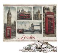 Puzzle carré de 1000 pièces représentant des scènes emblématiques de Londres, en Bois, pour Adultes et Jeu éducatif (75 x 50 cm).