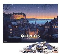 Puzzle carré de 1000 pièces représentant la Ville de Québec la Nuit, en Bois, pour Adultes et Toute la Famille (75 x 50 cm).