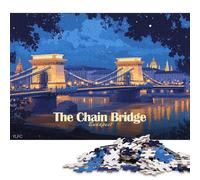 Puzzle carré de 1000 pièces représentant Le Pont des Chaînes à Budapest, en Bois, pour Adultes. Jeu de Construction et de Manipulation. Dimensions : 75 x 50 cm.