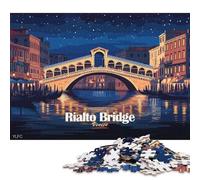 Puzzle carré de 1000 pièces représentant Le Pont du Rialto à Venise la Nuit, en Bois, pour Adultes et Jeu éducatif (75 x 50 cm).