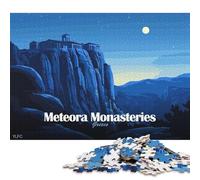 Puzzle carré de 1000 pièces représentant Les monastères des Météores en Grèce Nocturne (38 x 26 cm) - Jeu éducatif Familial pour Adultes.