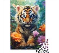 Puzzle carré de 1000 pièces représentant Un Adorable bébé Tigre (38 x 26 cm) pour Adultes et Toute la Famille. Activité idéale pour Toute la Famille.