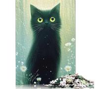 Puzzle carré de 1000 pièces représentant Un Chat à Fleurs Noires, pour Adultes et Enfants (38 x 26 cm). Jeu éducatif en Papier.