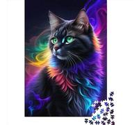 Puzzle carré de 1000 pièces représentant Un Chat Noir Mystique, en Bois, pour Adultes. Décoration Murale, Cadeau de Noël. 1000 pièces (75 x 50 cm).