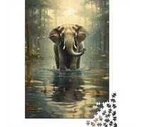 Puzzle carré de 1000 pièces représentant Un éléphant d'eau, en Bois, idéal pour Les Adultes et comme Cadeau de Noël (38 x 26 cm).