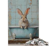 Puzzle carré de 1000 pièces représentant Un Lapin dans Une Baignoire, idéal pour Adultes et Enfants. Décoration Murale en Bois. Cadeau de Noël. 1000 pièces (75 x 50 cm).