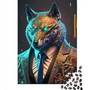 Puzzle carré de 1000 pièces représentant Un Loup Manager en Costume, pour Adultes et Jeux éducatifs en Bois, 1000 pièces (75 x 50 cm).