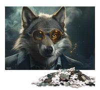 Puzzle carré de 1000 pièces représentant Un Loup Portant des Lunettes de Soleil, en Bois, pour Adultes et Jeu éducatif (75 x 50 cm).