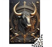 Puzzle carré de 1000 pièces représentant Un Ours doré Art Déco, en Bois, idéal pour Les Adultes. Cadeau de Noël Parfait. Dimensions : 75 x 50 cm.