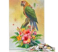 Puzzle carré de 1000 pièces représentant Un Perroquet Aquarelle et des Fleurs Tropicales, pour Adultes. Jeu éducatif en Papier, 38 x 26 cm.