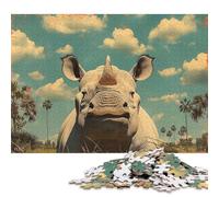 Puzzle carré de 1000 pièces représentant Un Portrait de rhinocéros Vintage, pour Adultes et Jeux éducatifs en Bois, 1000 pièces (75 x 50 cm).