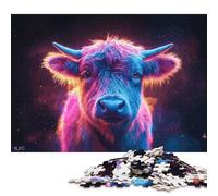 Puzzle carré de 1000 pièces représentant Un Portrait de Vache néon, en Bois, pour Adultes et décoration intérieure (75 x 50 cm).