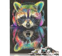 Puzzle carré de 1000 pièces représentant Un Raton Laveur dans Un reflet, pour Adultes. Jeu éducatif en Papier, 38 x 26 cm.