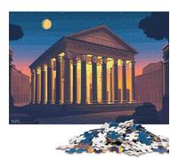 Puzzle carré de 1000 pièces représentant Un Temple Romain la Nuit, en Bois, pour Adultes et Toute la Famille (75 x 50 cm).