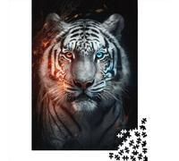Puzzle carré de 1000 pièces représentant Un Tigre Blanc coloré, pour Adultes. Jeu de Puzzle en Papier Unique et Stimulant (38 x 26 cm).