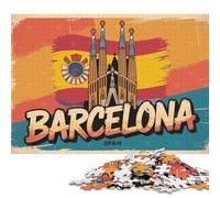 Puzzle carré de 1000 pièces représentant Une Affiche de Voyage Vintage de Barcelone, Espagne (38 x 26 cm), idéal pour Adultes et comme Cadeau de Noël.