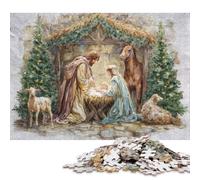 Puzzle carré de 1000 pièces représentant Une crèche, en Bois, pour Adultes (75 x 50 cm).