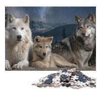 Puzzle carré de 1000 pièces représentant Une Famille de Loups sous Les étoiles, pour Adultes, Puzzle en Bois, Jeu de Manipulation, 1000 pièces (75 x 50 cm)